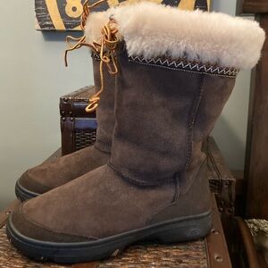 UGG Australia “Ultimate Cuff” Brown Suede Fur Cuff Tall Boots